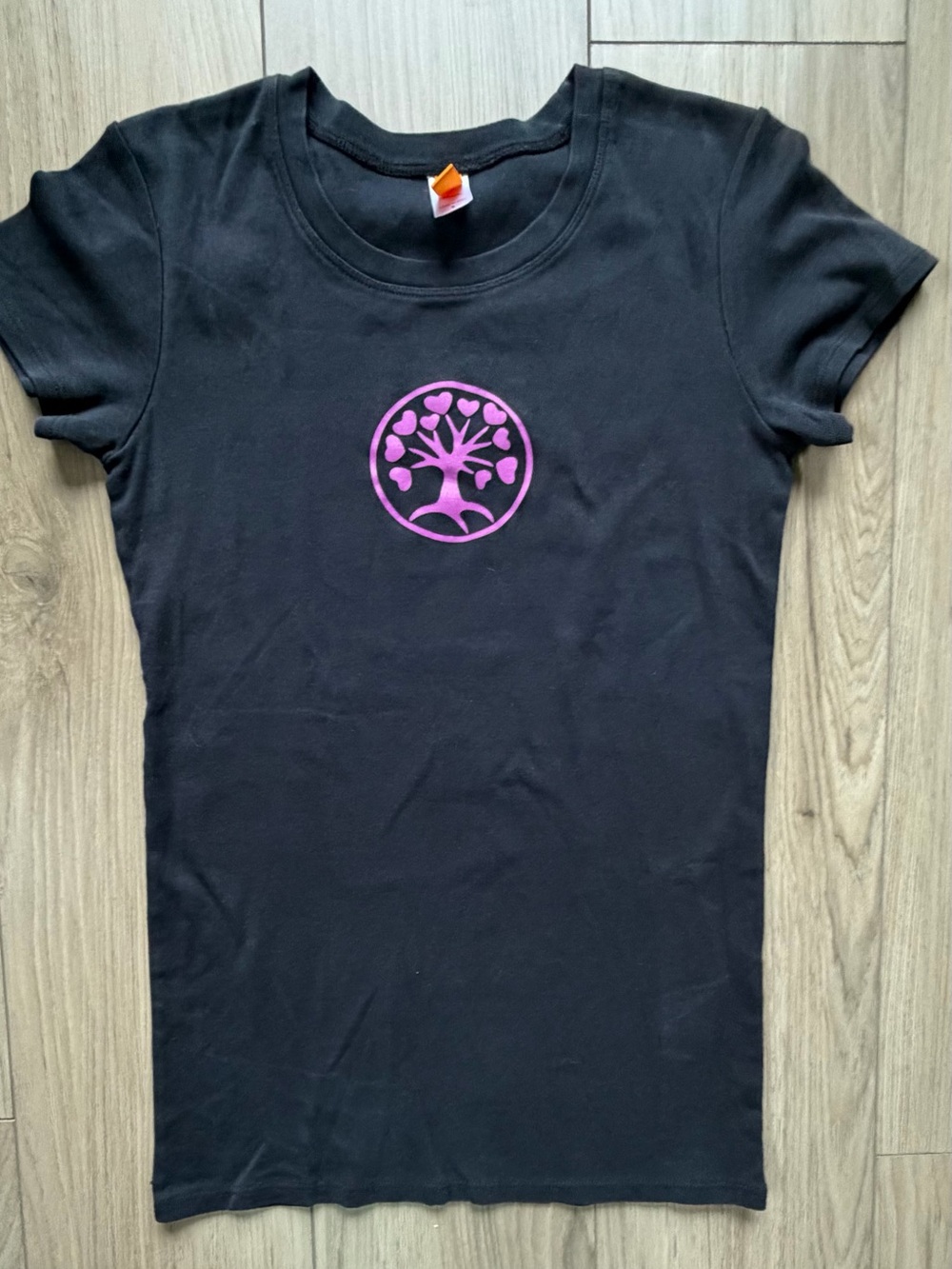 Lucy Heart Tree Graphic T Cotton Black S NWOT Yoga